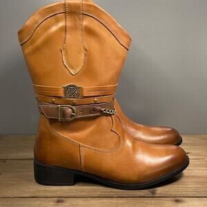 Sandro Moscoloni Women's Robin Belted Boots Size 10 Brown Leather Cowboy Zip